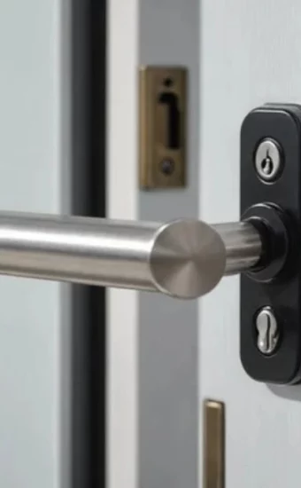 A new, secure lock installed on a sliding glass door in Miami for enhanced home safety.