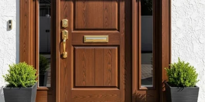 A perfectly repaired front entry door in Miami, showcasing the quality craftsmanship of our service.