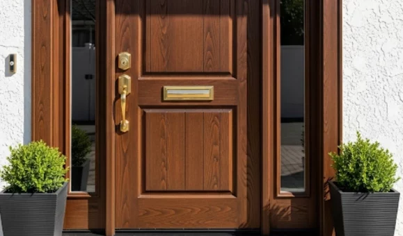 A perfectly repaired front entry door in Miami, showcasing the quality craftsmanship of our service.